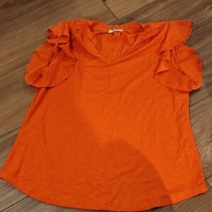 Zeagoo Vibrant Orange Ruffle Sleeve Blouse